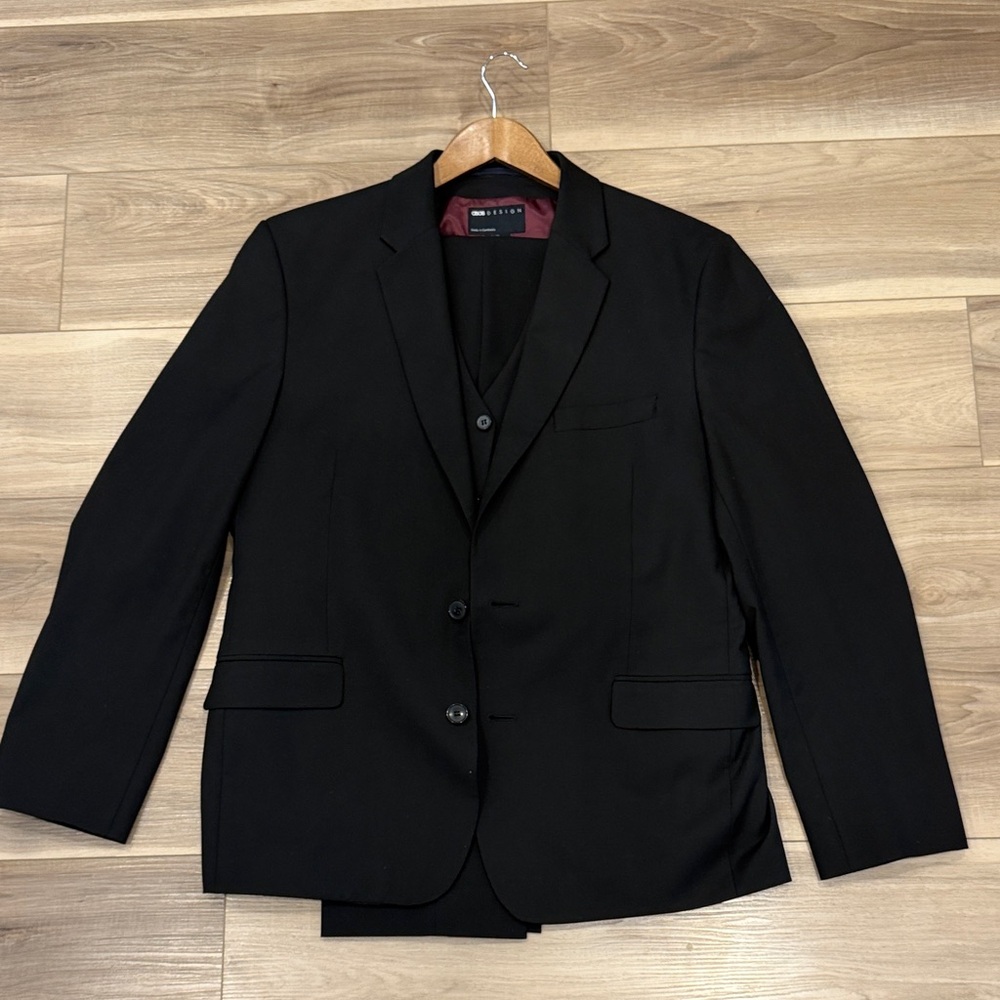 3 Piece Asos Black Suit with Rich Burgundy Lining